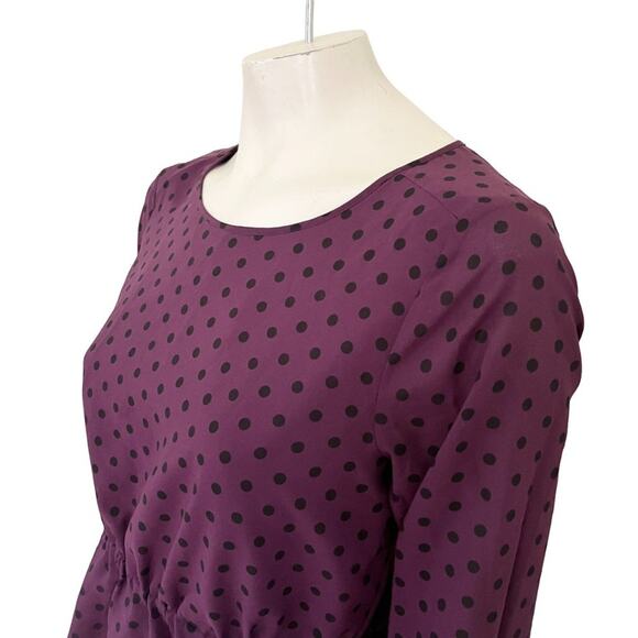 J.CREW Lightweight Long Sleeve Polkadot Dress in Eggplant & Black SZ 8 - Picture 3 of 9